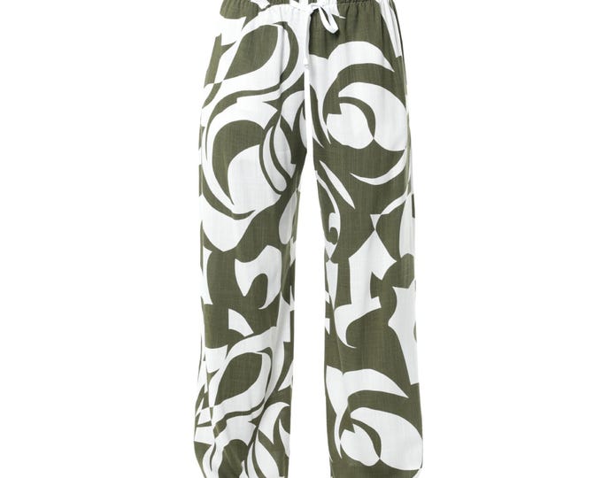 Straight Viscose Trousers - Relaxed Pants With Print In Green - METP0146