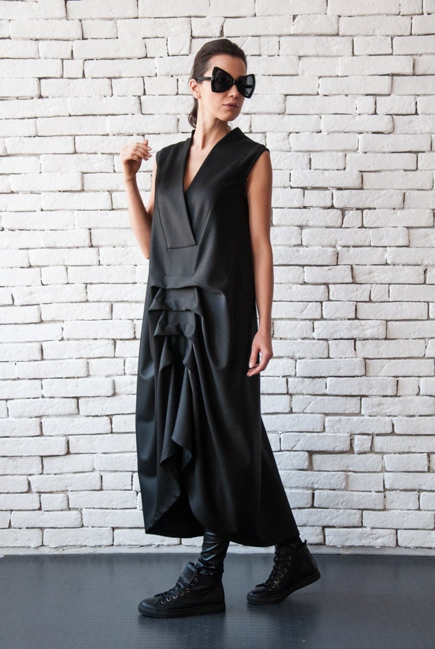 Black Maxi Dress/asymmetric Sleeveless Kaftan/long Loose - Etsy