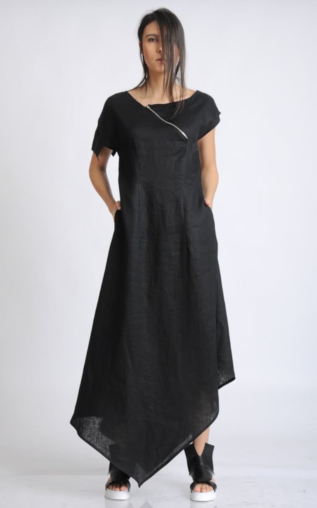 Asymmetric Black Linen Dress/extravagant Loose Long - Etsy