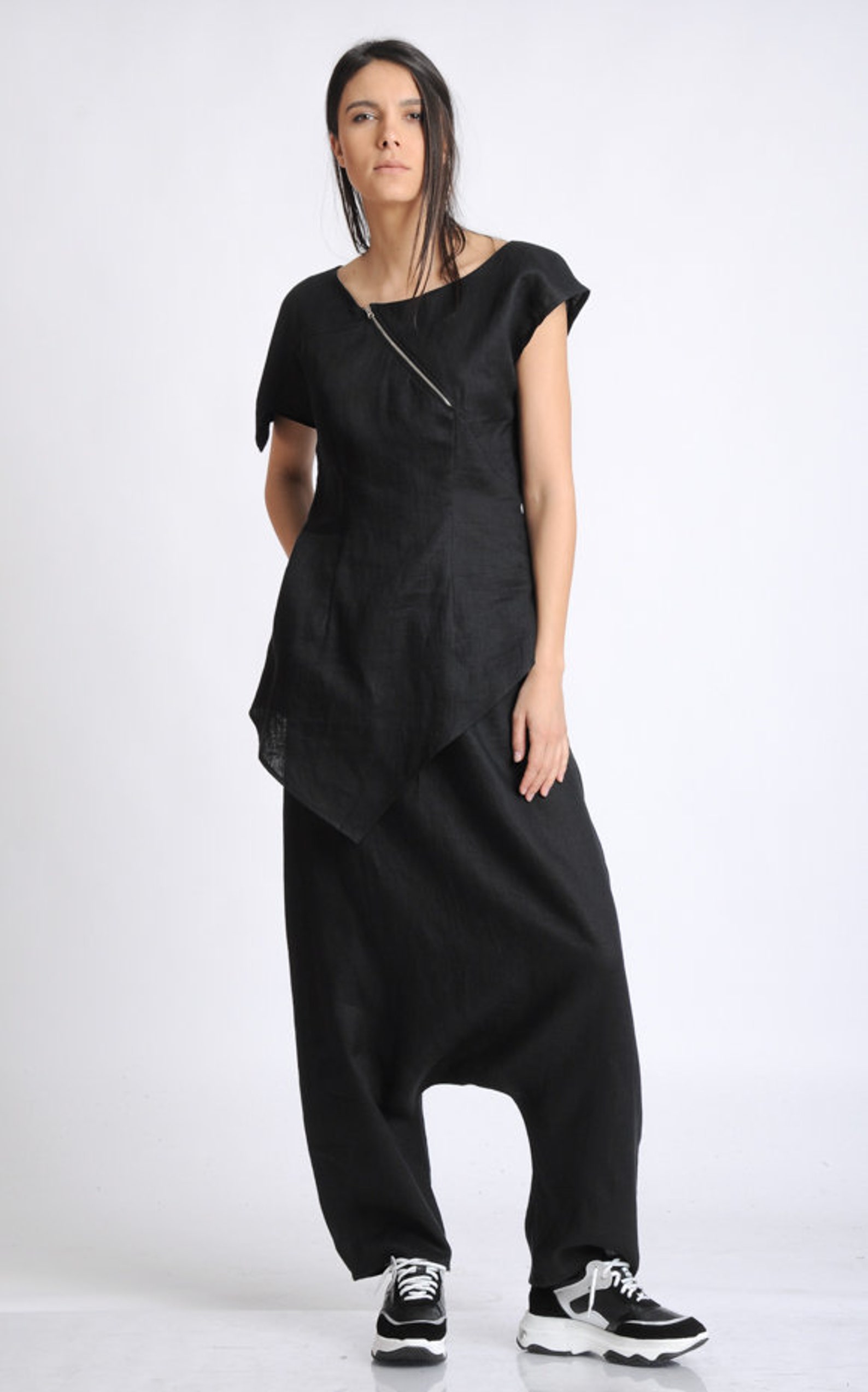 Black Short Sleeve Tunic/asymmetric Linen Top/extravagant - Etsy