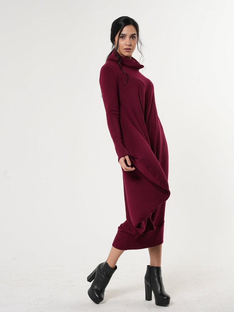 Burgundy Oversize Dress/Comfortable Maxi Dress/Wine Long Dress/Warm Dress/Long Sleeve Kaftan/Plus Size Maxi Dress/Burgundy Loose Dress image 3