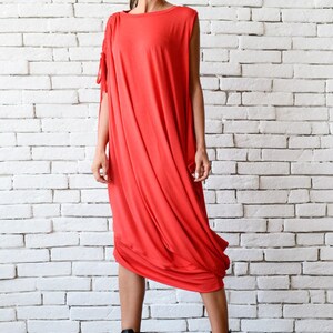 Red Loose Kaftan/Plus Size Maxi Dress/Asymmetric Tunic /Red Oversize Dress/Casual Everyday Dress/Summer Red Dress/Oversize Midi Red Dress image 6