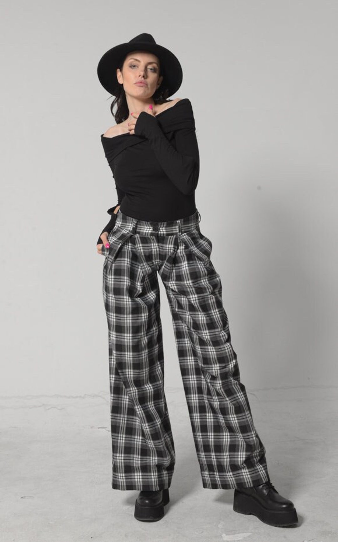 Womens Plaid Pants / Checkered Pants / Plaid Trousers / Wide - Etsy