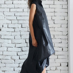 Maxi Black Dress/Black Maxi Dress/Asymmetric Dress/Extravagant Oversize Tunic/Short Long Dress/Sleeveless Black Dress/Black Tunic Dress image 2