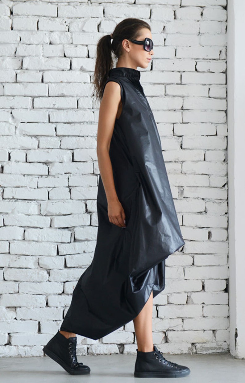 Maxi Black Dress/Black Maxi Dress/Asymmetric Dress/Extravagant Oversize Tunic/Short Long Dress/Sleeveless Black Dress/Black Tunic Dress image 2