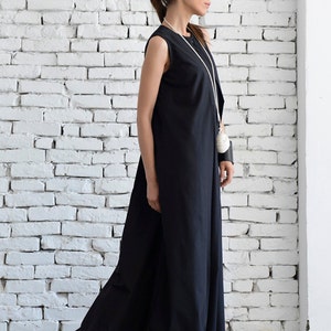 Plus Size Maxi Dress/Loose Kaftan/Casual Sleeveless Dress/Front Zipper Black Dress/Oversize Tunic/No Sleeve Cotton Dress/Everyday Dress image 7