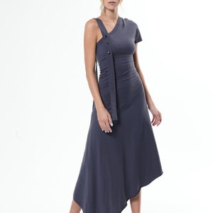 Gray Summer Dress with Open Back METD0121