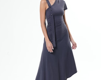 Gray Summer Dress with Open Back METD0121