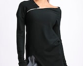 Asymmetrical Top Fall Apparel Minimal Clothing Asymmetric Tunic First Day of Fall Open Shoulder Top Ribbed Top Off Shoulder Blouse