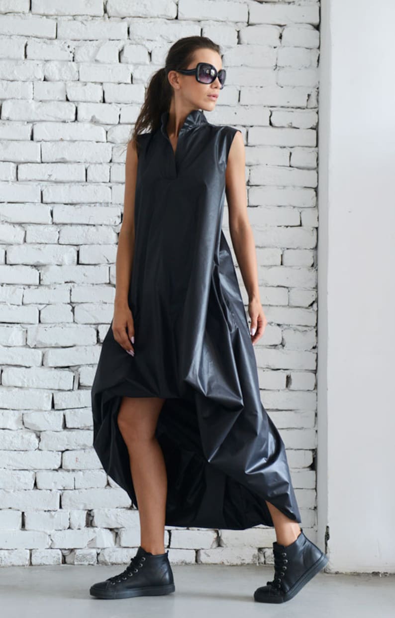 Maxi Black Dress/Black Maxi Dress/Asymmetric Dress/Extravagant Oversize Tunic/Short Long Dress/Sleeveless Black Dress/Black Tunic Dress image 5