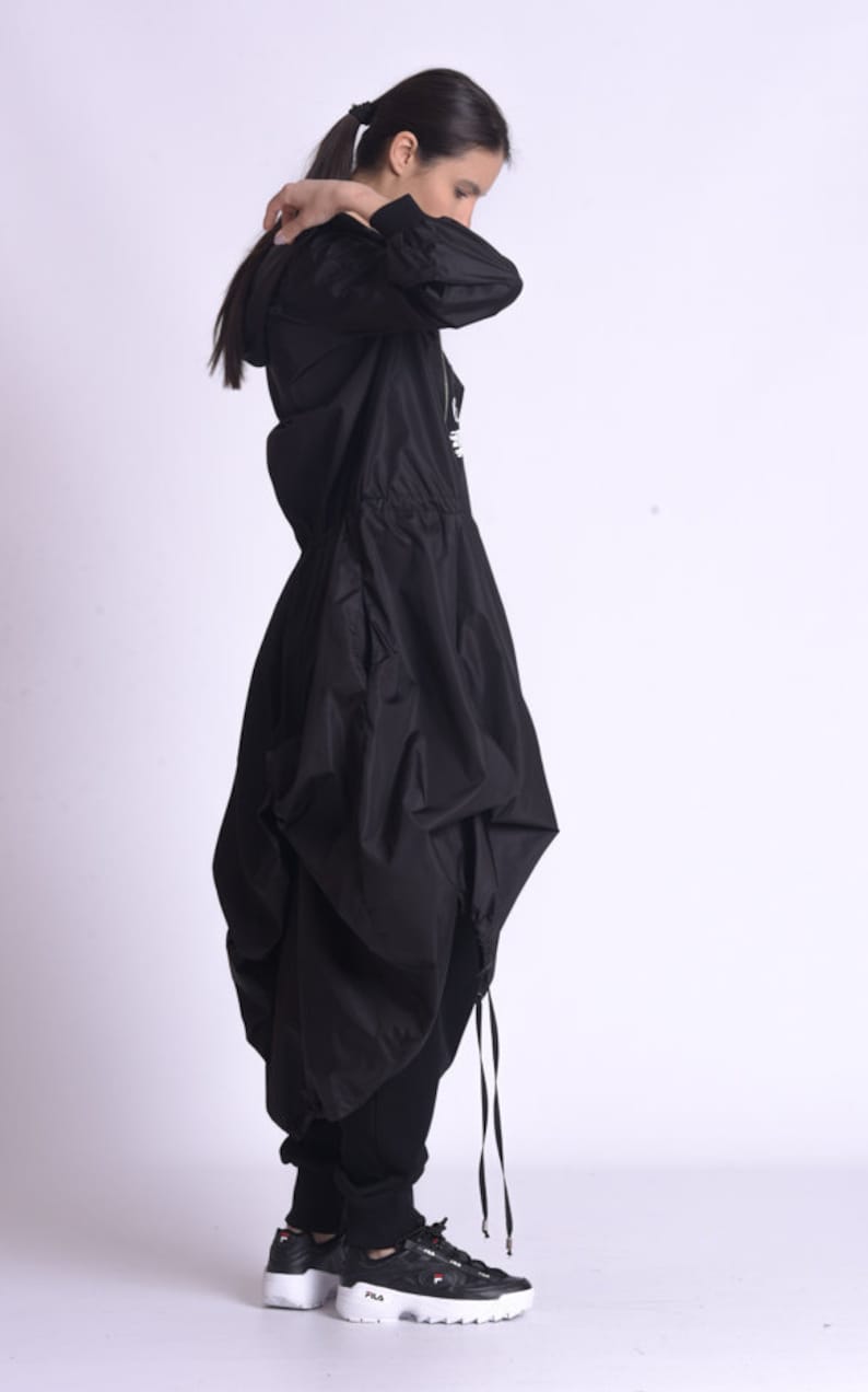 Black Long Raincoat / Hooded Raincoat Women / Oversize Jacket / Plus Size Clothing image 1