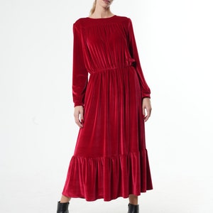 Robe Velours Rouge à Manches Longues Avec Col Volanté Et Nœud - Taille L - Neuve Avec étiquettes SHEIN