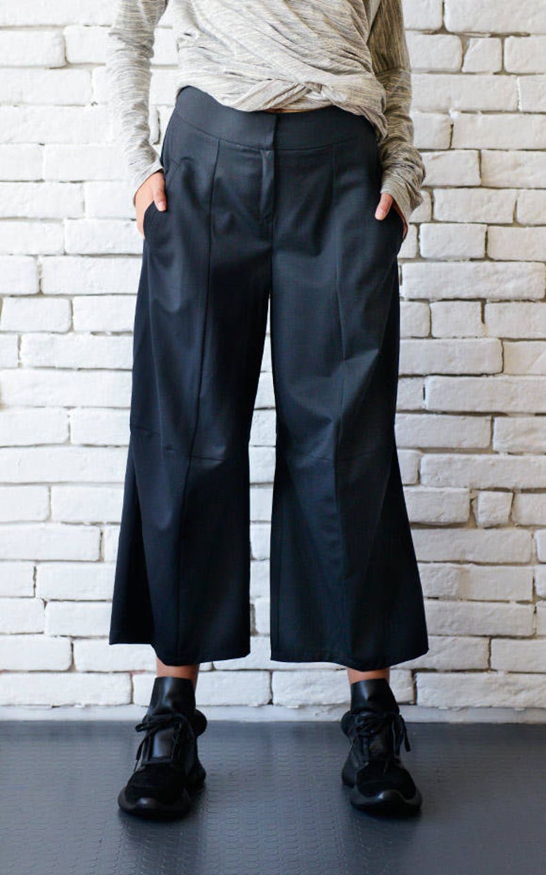 Pantalon ample noir/Pantalon Maxi noir/Pantalon 3/4/Capris décontracté noir/Pantalon jambe large/Pantalon cheville moyenne/Pantalon noir surdimensionné METP0036 image 4