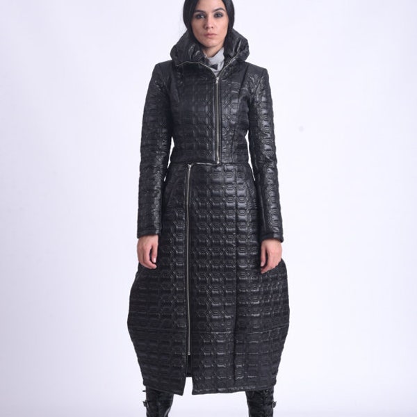 Manteau noir long/Veste d’hiver/Manteau zippé décontracté/Manteau noir/Manteau Maxi noir/Manteau Puffer de tous les jours/Manteau surdimensionné/Manteau Puffy METC0083