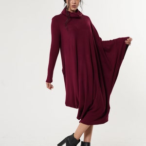 Burgundy Oversize Dress/Comfortable Maxi Dress/Wine Long Dress/Warm Dress/Long Sleeve Kaftan/Plus Size Maxi Dress/Burgundy Loose Dress image 6
