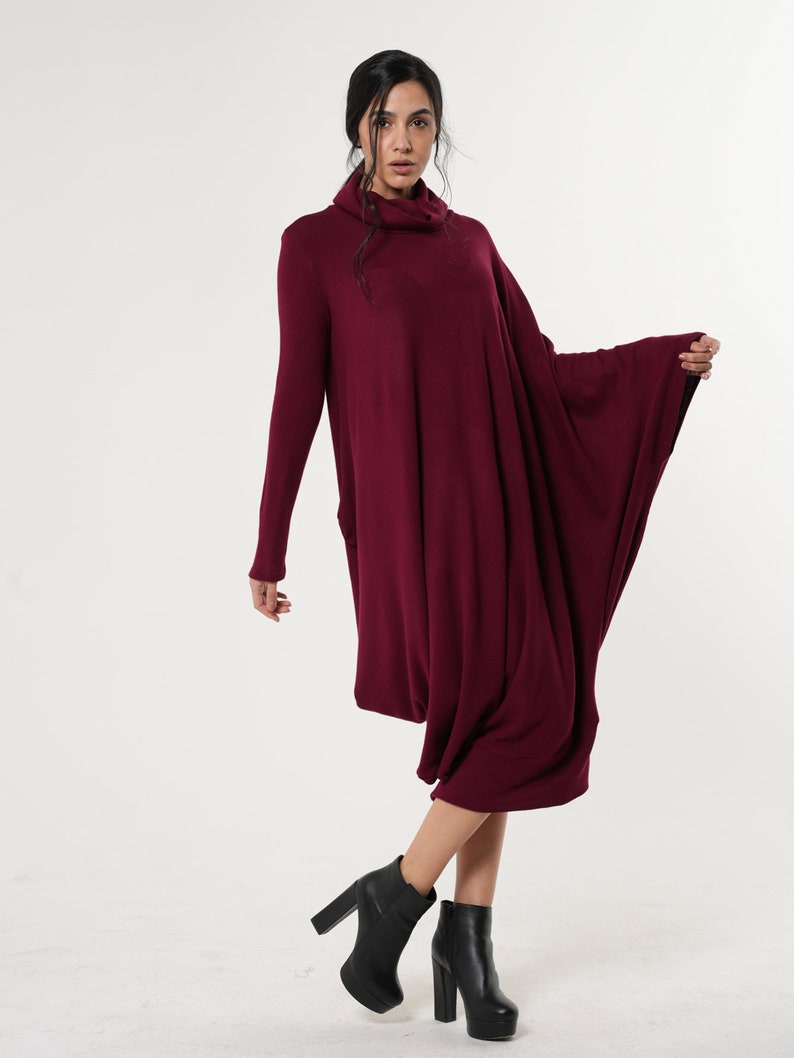 Burgundy Oversize Dress/Comfortable Maxi Dress/Wine Long Dress/Warm Dress/Long Sleeve Kaftan/Plus Size Maxi Dress/Burgundy Loose Dress image 6