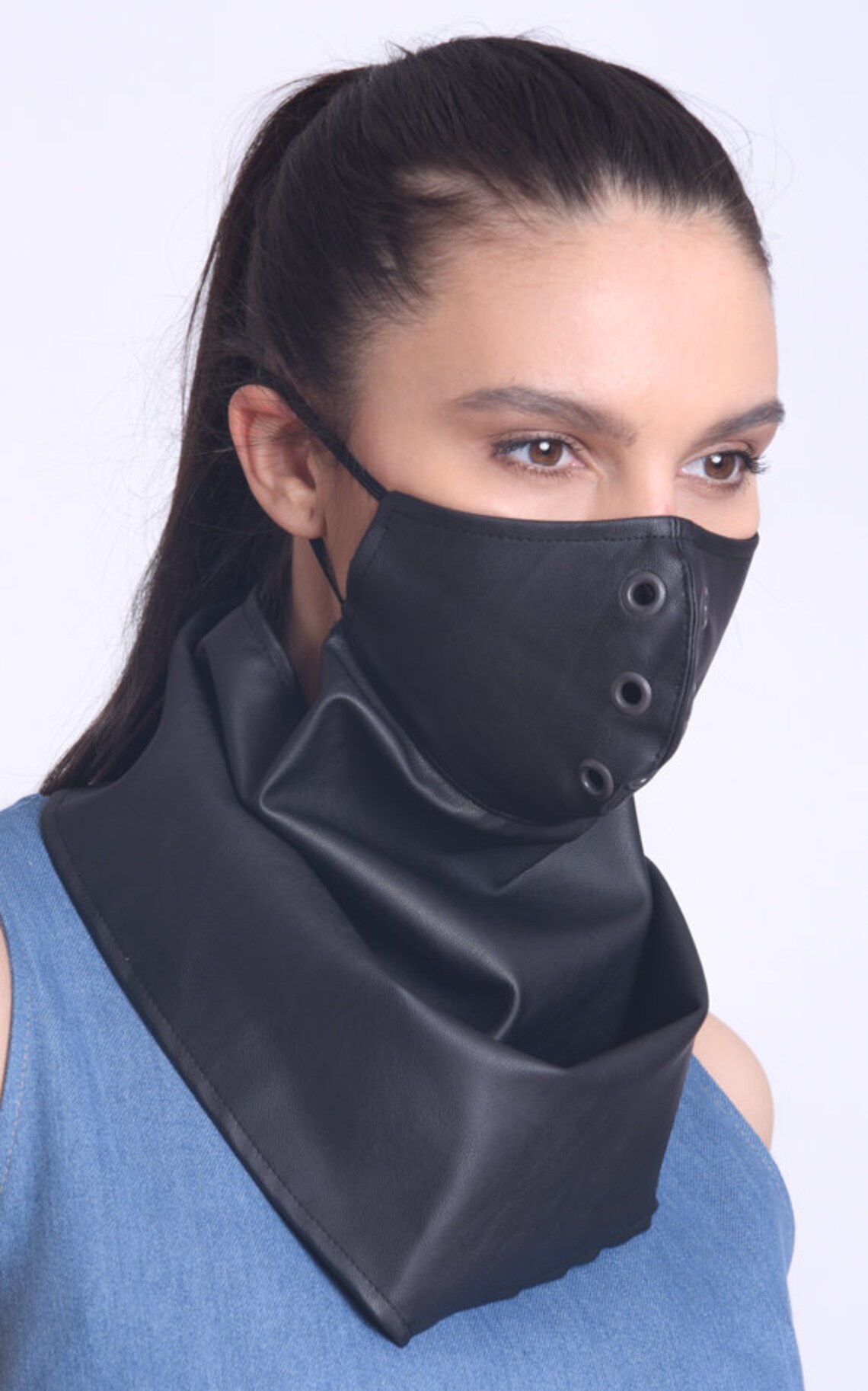 Black Studded Face Cover/Protective Bandana/Leather Balaclava Etsy