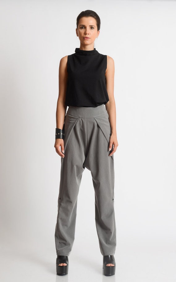 Losse grijze broek / lange maxi broek / wijde been broek / | Etsy België