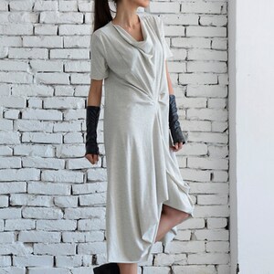 Light Grey Casual Dress/Asymmetric Loose Tunic/Short Sleeve Long Top/Grey Maxi Dress/Oversize Kaftan/Plus Size Every Day Dress/Casual Tunic image 5