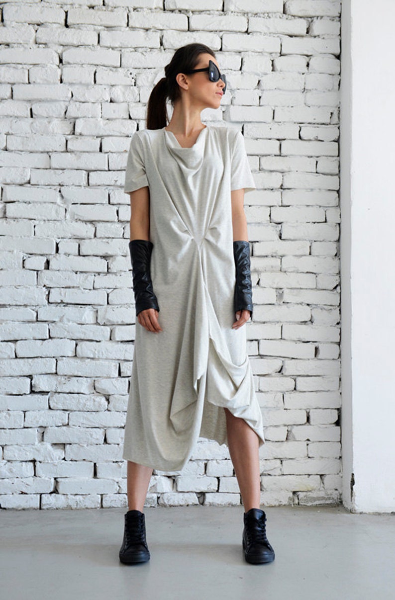 Light Grey Casual Dress/Asymmetric Loose Tunic/Short Sleeve Long Top/Grey Maxi Dress/Oversize Kaftan/Plus Size Every Day Dress/Casual Tunic image 2