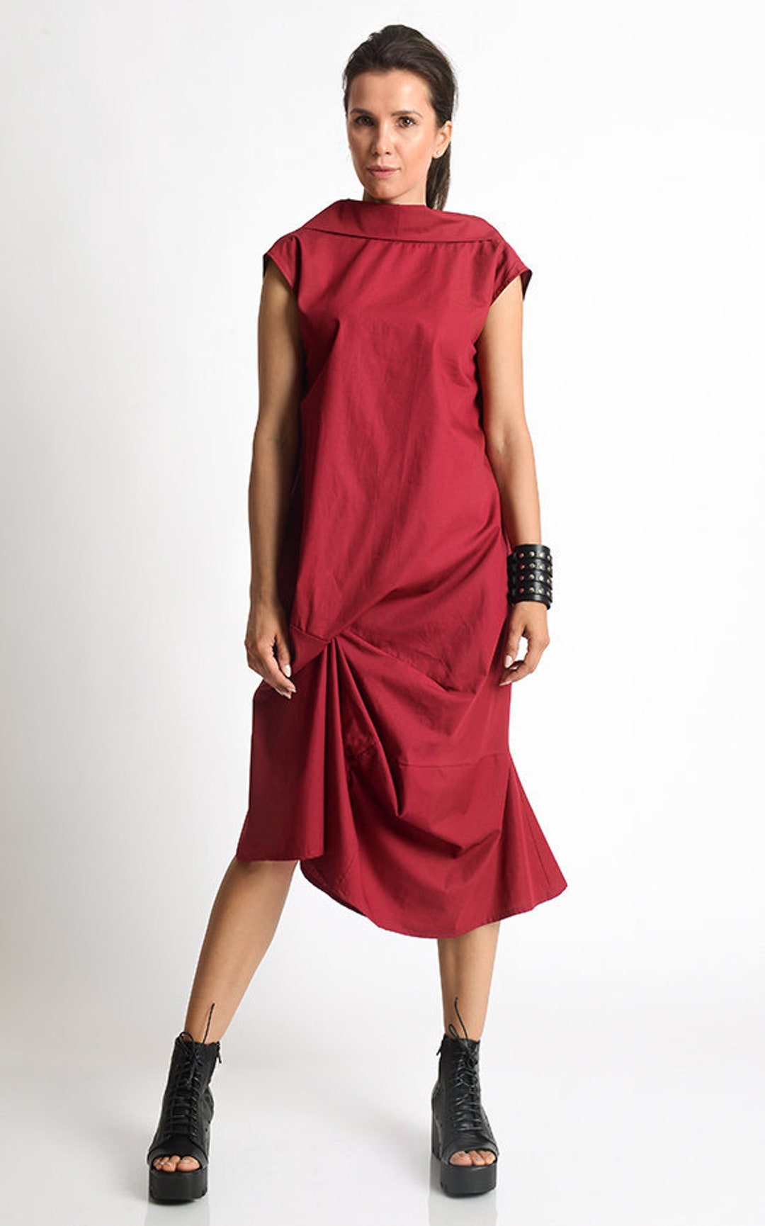 Burgundy Loose Asymmetric Dress/open Back Tunic - Etsy