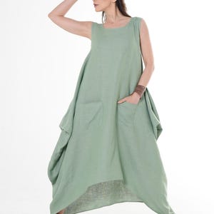 Oversize Linen Dress In Green / Maxi Summer Dress / Plus Size Linen Dress METD0253