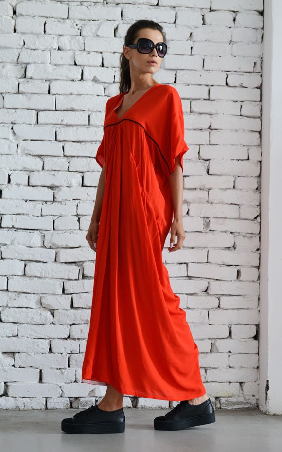 Red Maxi Dress/Long Loose Dress/Plus Size Kaftan/Casual Red | Etsy