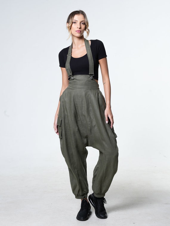 Linen Overall /Summer Jumpsuit /Wide Leg Jumpsuit /Khaki Jumpsuit /Plus Size Jumpsuit /Bohemian Jumpsuit /Casual Jumpsuit / METP0115