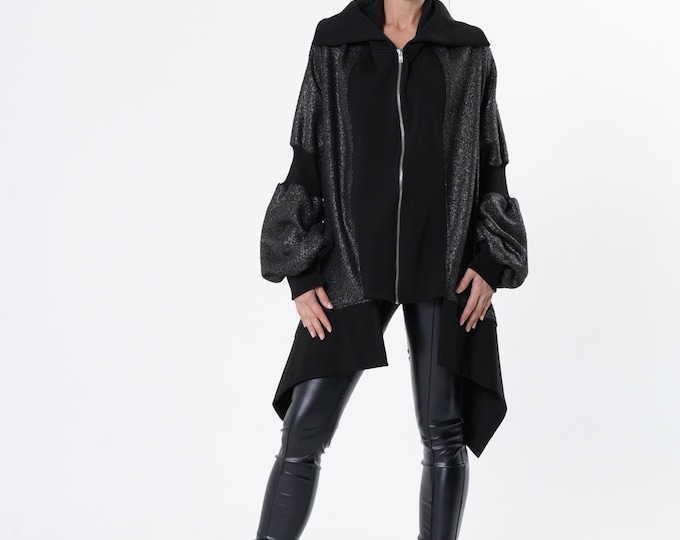 Extravagant Asymmetrical Cardigan - Oversize Metallic Coat METC0159