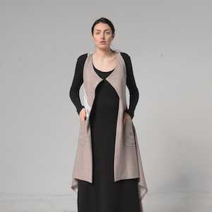 Sleeveless Cardigan / Belted Cardigan / Boho Long Vest / Oversized Top / Long Vest Women / Slow Fashion METT0212