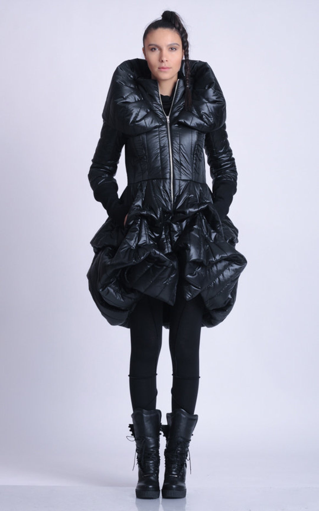 Extravagant Puffy Coat/black Dress Coat/oversize Collar - Etsy