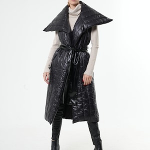 Loose Long Sleeveless Coat/Warm Black Oversize Top/Plus Size Collar Jacket/Black Long Coat/Black Warm Vest METC0055