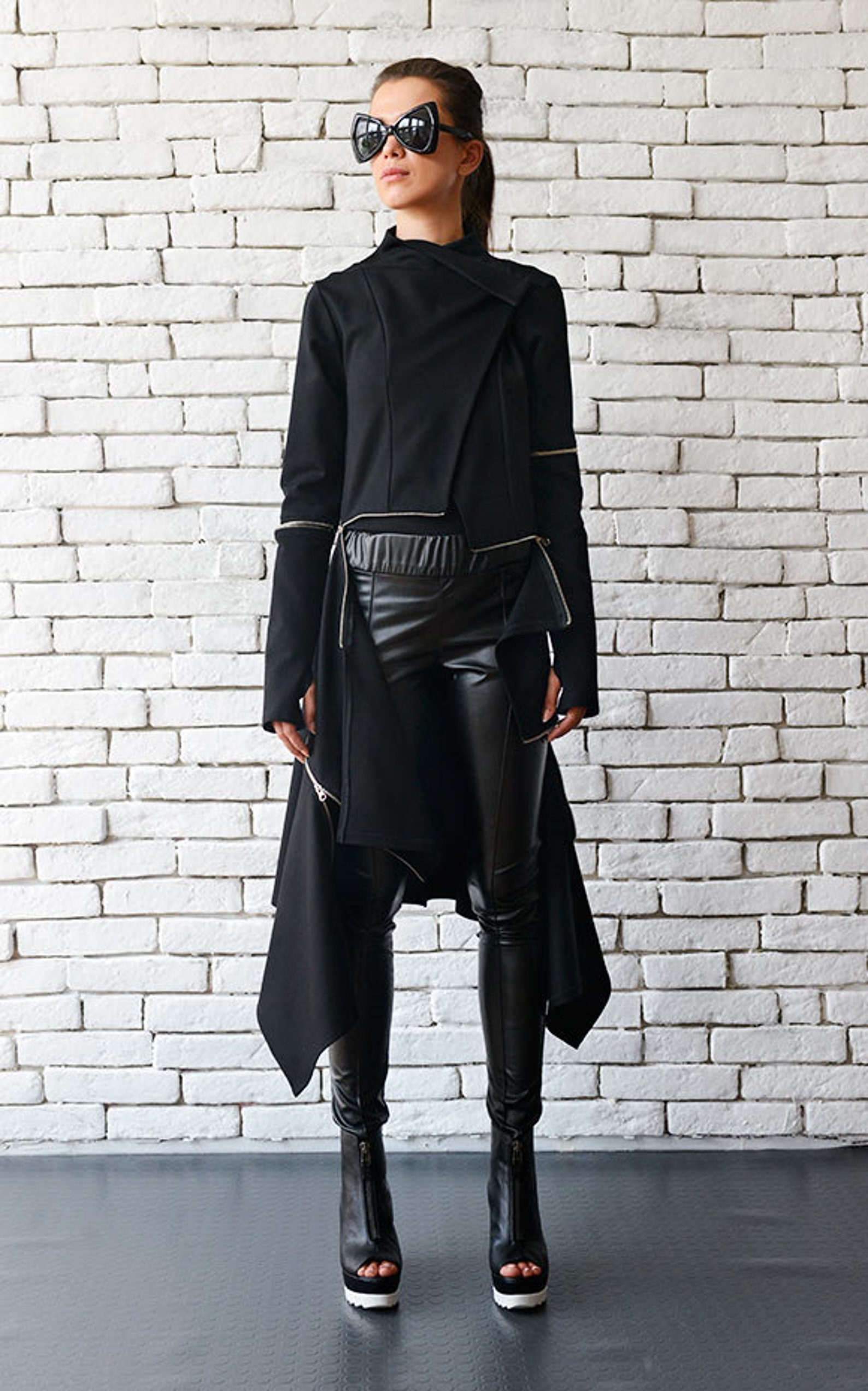 Loose Long Sleeve Plaid Zipper Fashion Regular Coat