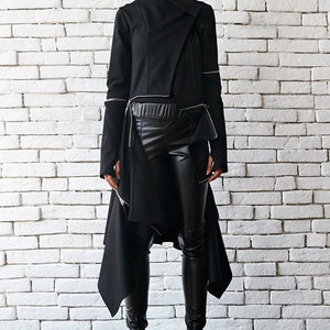Asymmetrical Jacket / Thumb Hole / Black Jacket / Black Coat / Long Coat / Extravagant Coat / Post Apocalyptic / Steampunk Clothing Women image 9