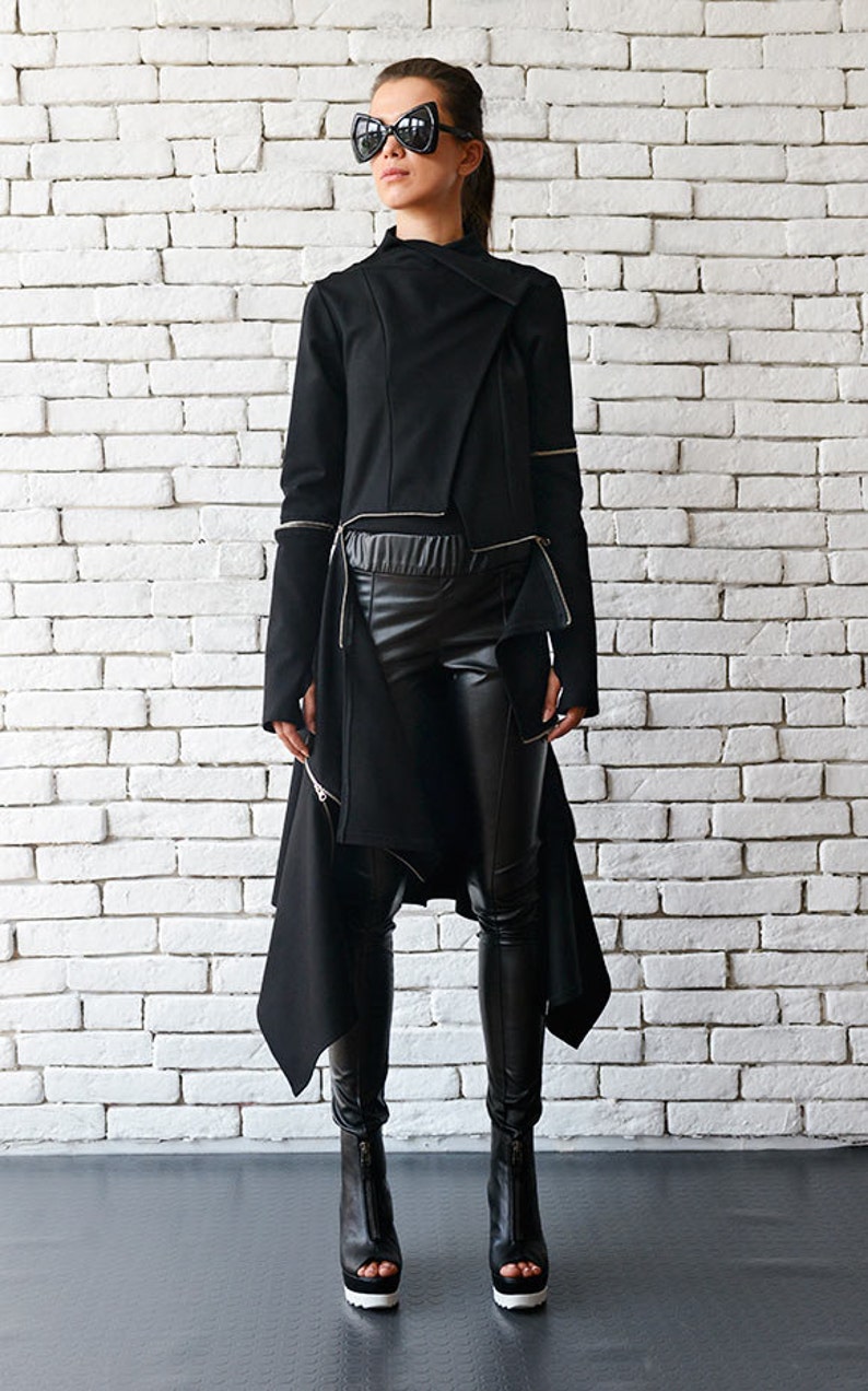Asymmetrical Jacket / Thumb Hole / Black Jacket / Black Coat / Long Coat / Extravagant Coat / Post Apocalyptic / Steampunk Clothing Women image 9