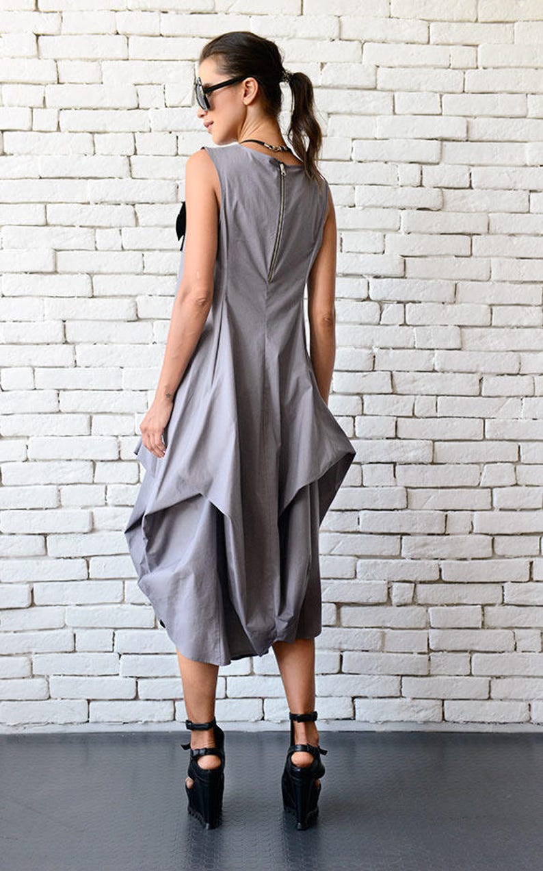 Grey Loose Asymmetric Dress/Extravagant Party Dress/Plus Size Tunic/Oversize Long Top/Grey Summer Kaftan/Sleeveless Maxi Dress METD0085 image 9