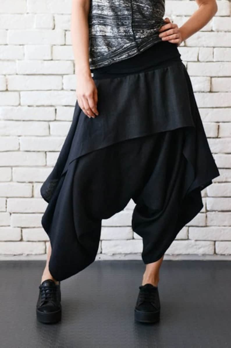 Linen Harem Pants/Beige Maxi Pants/Viscose Waist Skirt Pants/Extravagant Gypsy Pants/Linen Maxi Pants/Long Short Capris/Casual Trousers image 4