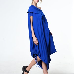 Oversized Cottton Kaftan Dress / Royal Blue Maxi Dress / Asymmetrical Loose Dress