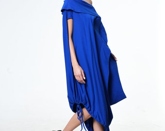Oversized Cottton Kaftan Dress / Royal Blue Maxi Dress / Asymmetrical Loose Dress