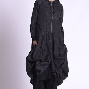 Black Long Raincoat / Hooded Raincoat Women / Oversize Jacket / Plus Size Clothing image 7