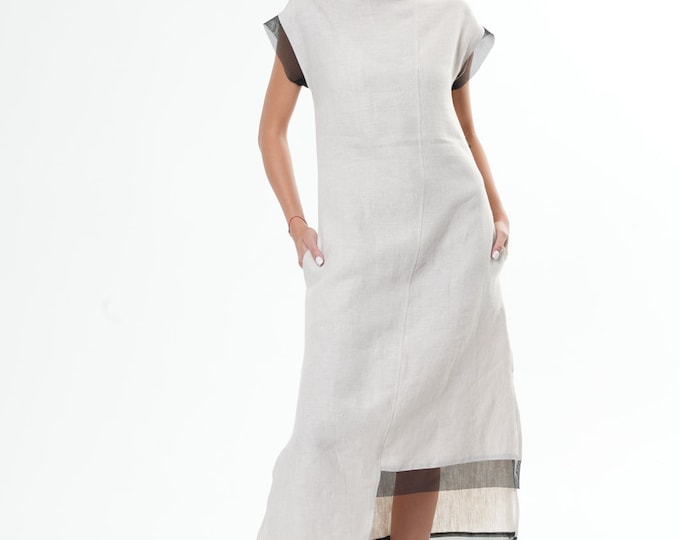 Linen Dress / Asymmetrical Linen Dress / Homecoming Dress / Linen Clothing /Natural Beige Linen Dress METD0219