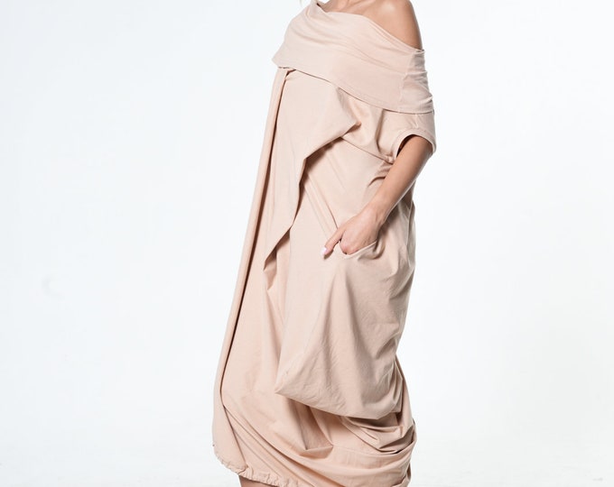 Beige Kaftan / Cotton Kaftan / Plus Size Kaftan / Asymmetric Dress / Plus Size Caftan / Cotton Caftan / Short Kaftan / Oversized Dress