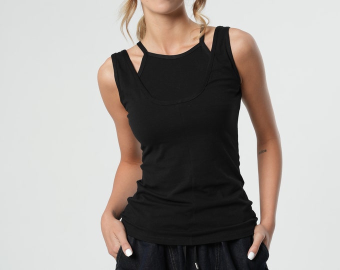 NEW Black Blouse / Futuristic Clothing / Cutout Top / Festival Tank Top / Festival Rave Outfits / Music Festival Outfit / Sexy Tank Top