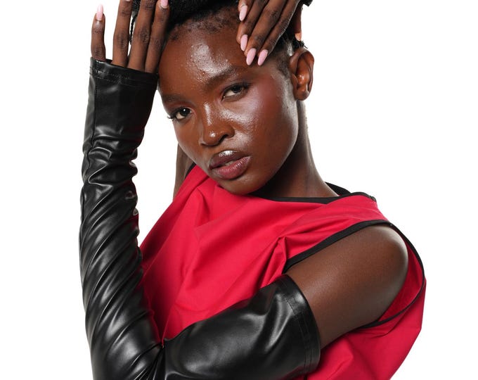Faux Leather Over Elbow Gloves, Fingerless Arm Warmers META0013