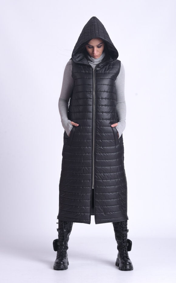 Quilted Vest/puffy Vest/plus Size Clothing/puffer Vest/hooded Vest/black  Sleeveless Jacket/black Coat Women/loose Black Vest METC0082 