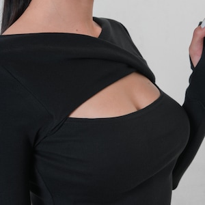 Fitted Long Sleeve Top / Cut Out Top / Cutout Neckline Top / Cocktail Top / Yoga Long Sleeve Top / Thumb Hole Top / Christmas Gift image 5