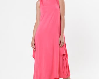 Sleeveless Cotton Dress In Pink /  Maxi Turtleneck Dress METD0240