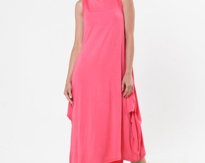 Sleeveless Cotton Dress In Pink /  Maxi Turtleneck Dress METD0240