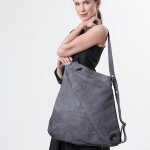 Große Struktur-Ledertasche / Große graue Umhängetasche - METB0060