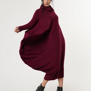 Burgundy Oversize Dress/Comfortable Maxi Dress/Wine Long Dress/Warm Dress/Long Sleeve Kaftan/Plus Size Maxi Dress/Burgundy Loose Dress image 1